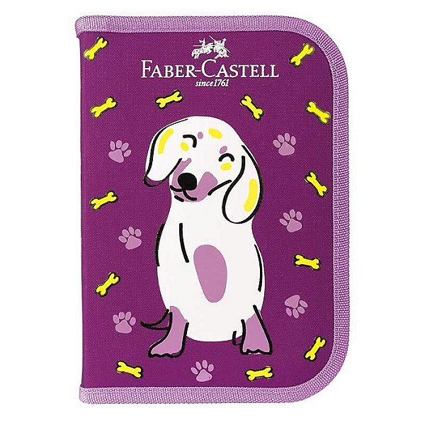 Estojo Nylon Ziper Faber Castell Pets Cachorro 18 Peças 182222