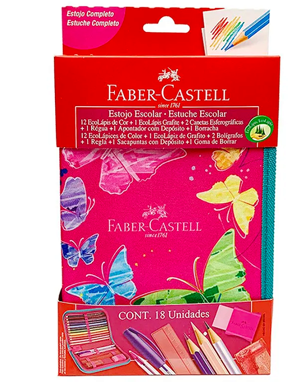Estojo de Nylon Faber-Castell Borboleta Rosa
