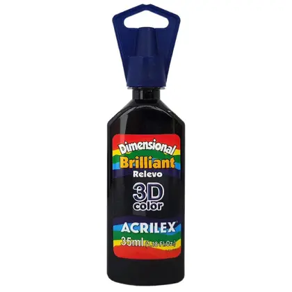 Tinta Dimensional 3D Brilliant 35ml 520 Preta Acrilex