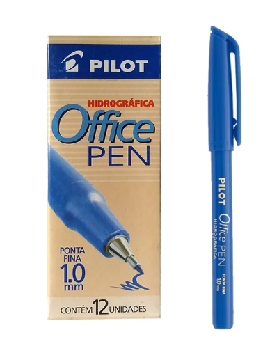 Caneta Hidrográfica Office Pen 1.0mm Azul Pilot - 1 Caixa Com 12 Unidades