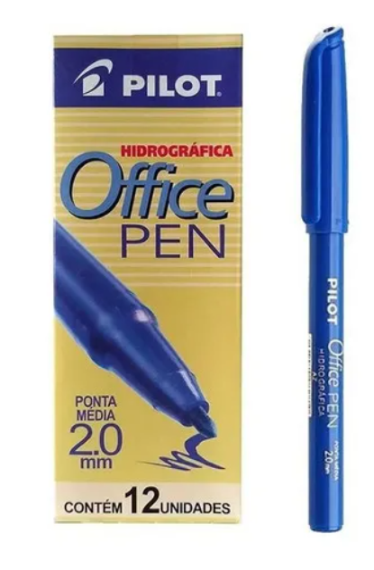 Caneta Hidrográfica Office Pen 2.0mm Azul Pilot - 1 Caixa Com 12 Unidades