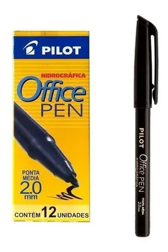 Caneta Hidrográfica Office Pen 2.0mm Preto Pilot - 1 Caixa Com 12 Unidades