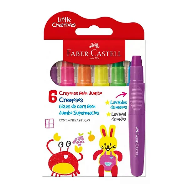Giz de Cera Neon Jumbo Supermacio Retrátil C/6 Cores 224007 FABER-CASTELL