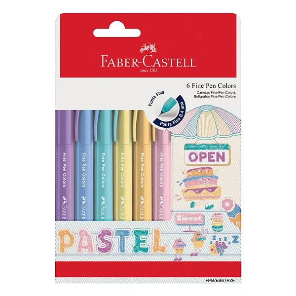 Estojo Caneta Fine Pen Pastel C/6 Cores FPB/ES6TPZF FABER-CASTELL