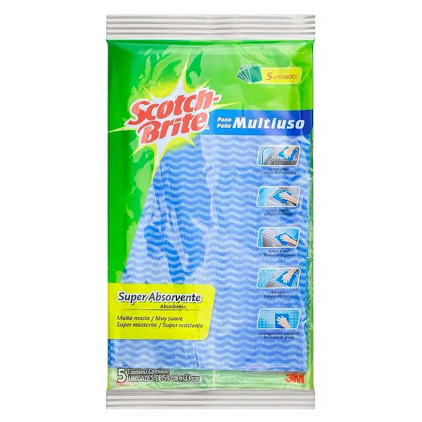 Pano Multiuso 3M Scotch Brite Super Absorvente Azul Com 5 Unidades