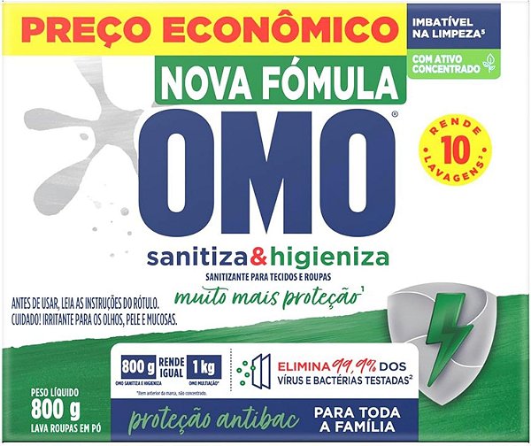OMO Lavagem Perfeita - Sabão Sanitizante Em Pó 800G