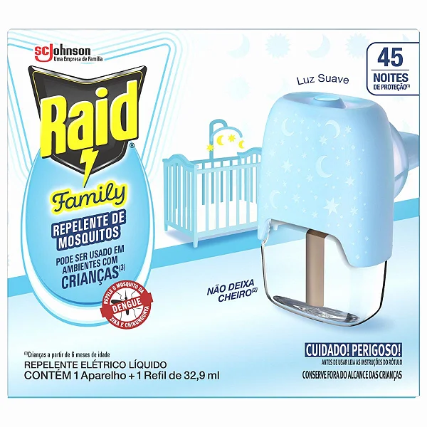 Repelente Elétrico Líquido + Refil 45 Noites Raid Family 32,9ml