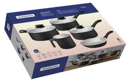 Jogo de Panelas Tramontina Linz em Aluminio com Revestimento Interno e Externo em Antiaderente Starflon Max Preto 05 Peças