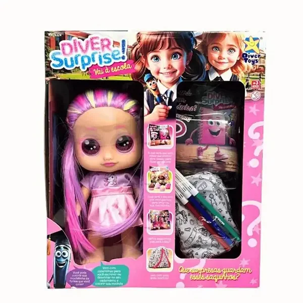 Boneca diver surprise - vai a escola - DIVERTOYS