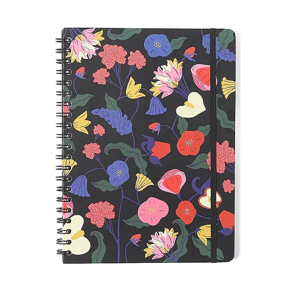 Caderno Espiral Doce Florada Pautado 20x28 Preto 1 Matéria 80 fls