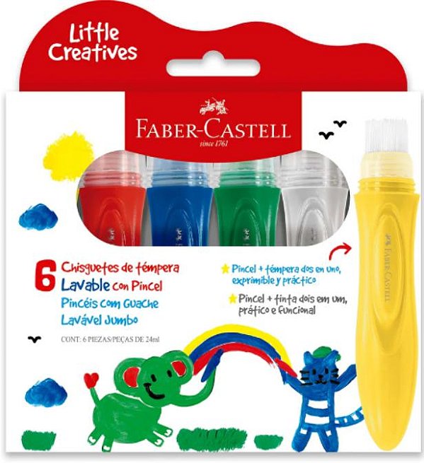 Guache Lavavel 6 Cores Pincel Jumbo 164004 Faber Castell