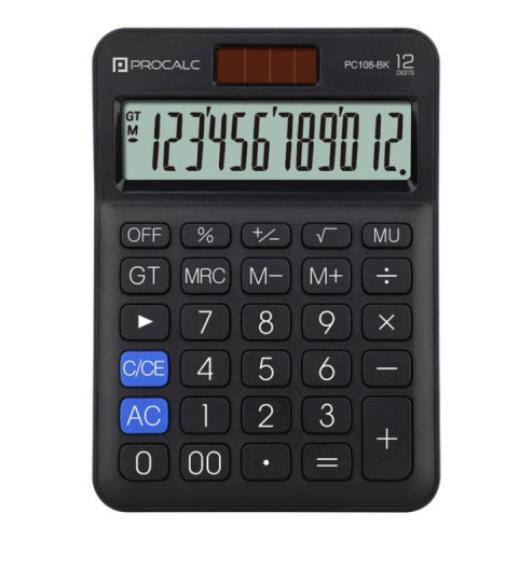 Calculadora de Mesa Preta 12dig Pc108-bk