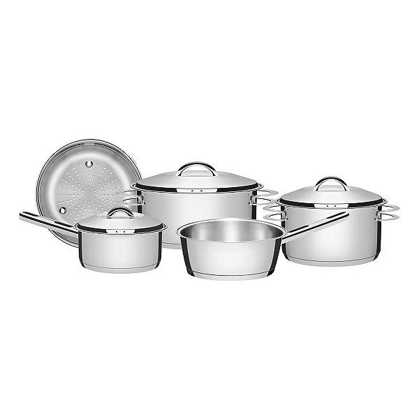 Jogo de Panelas Tramontina Solar em Aço Inox Com Fundo Triplo e Tampas de Inox 6 Peças