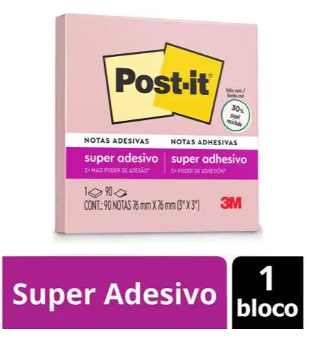 Bloco Adesivo Post-it 76x76mm Rosa Milen 90f