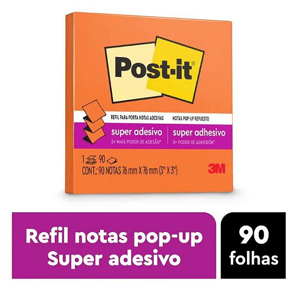 Bloco Adesivo Post-it Refil Pop Up 76x76mm Laranja 90f