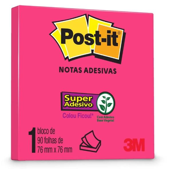 Bloco Adesivo Post-it 76x76mm Rosa 3m Hb004309959