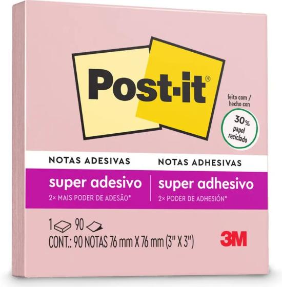 Bloco Adesivo Post-it 76x76mm Sal Rosa 90 Folhas 3m