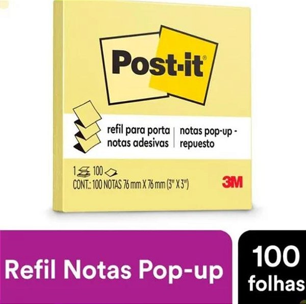 Bloco Adesivo Post-it Refil Pop Up 76x76mm Amarelo 3m Hb004088546/43956