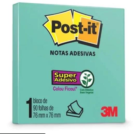 Bloco Adesivo Post-it 76x76mm Azul Acqua 3m Hb004650196