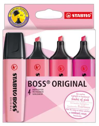 Caneta Marca Texto Stabilo Boss C/04 Unid. 5 8009 Pink