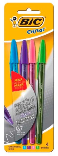 Caneta Bic Cristal Ultra Fine Fashion C/4 Cores