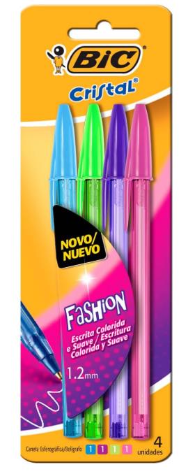 Caneta Bic Cristal Fashion C/4 Cores