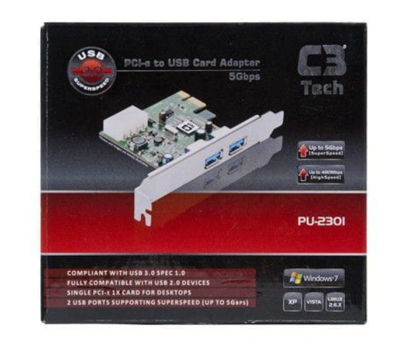 Placa C3tech Pci-e Para Usb C/2 Portas Usb3.0 - Pu-2301