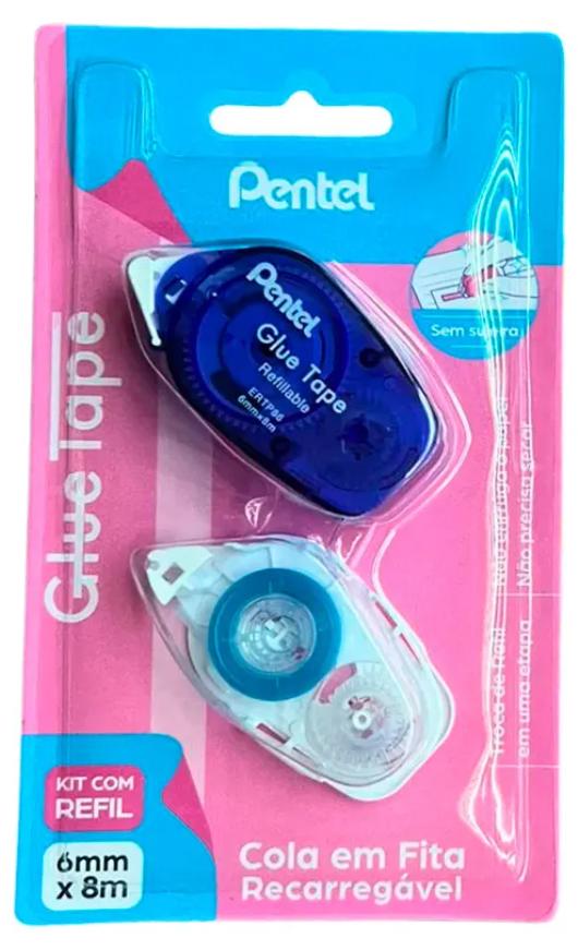 Cola em Fita Pentel Recarregavel Azul + Refil