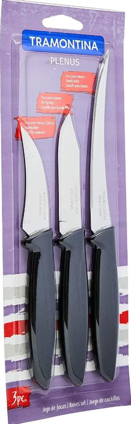 Jogo Facas Inox Plenus C/03 pcs Preto