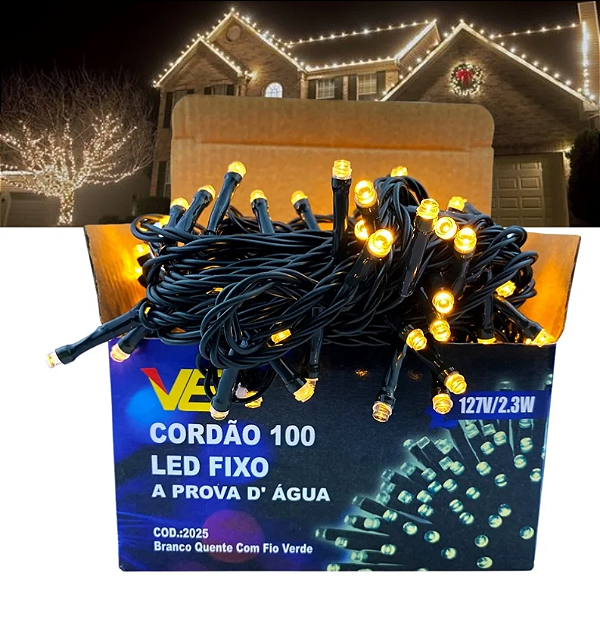 Pisca Led C/ 100 Lampadas Fixo Morno Fio Verde 127v Ref.2025