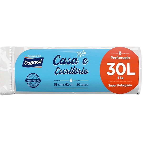 Saco de Lixo 30 Litros Branco 20 Sacos Não Vaza Perfumado Antiviral