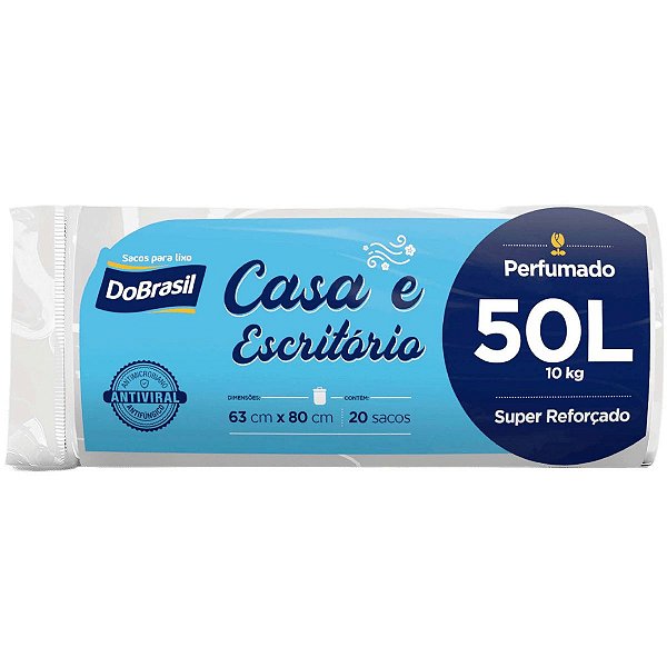 Saco de Lixo 50 Litros Branco 20 Sacos Não Vaza Perfumado Antiviral