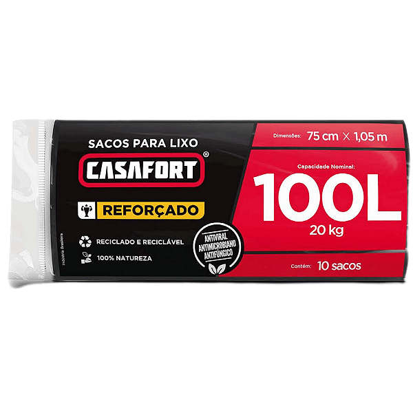 Saco de Lixo Grande 100 Litros Preto Reforçado Antiviral Não Vaza 10 Sacos