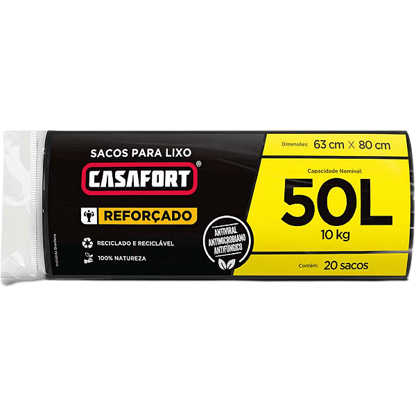Saco Lixo Grande 50 Litros Preto Reforçado Não Vaza 20 Sacos Antiviral