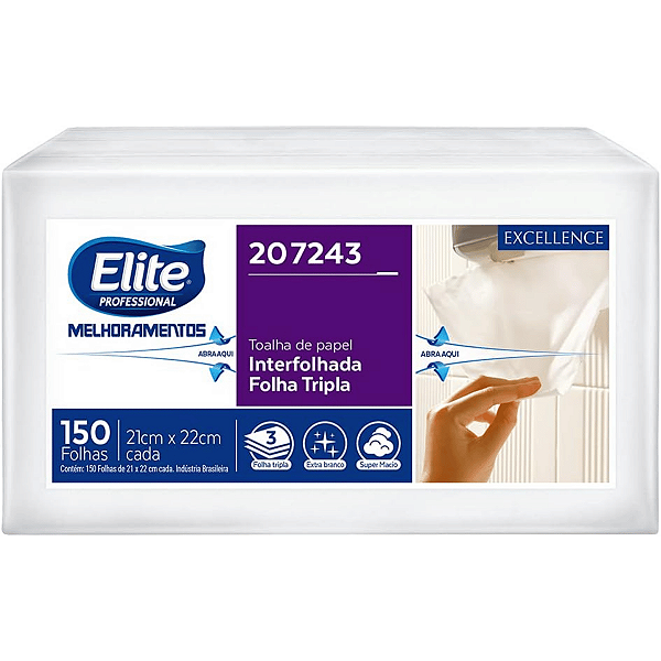 Papel Tolha Interfolhado Folha Tripla 21X22cm Elite Excellence 150 Folhas Toalha Papel Interfolha