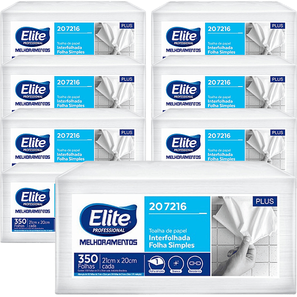 Papel Toalha Interfolha Folha Simples Elite Plus 2800 Fls 21X20cm 8 Pacotes de 350 Folhas Cada Toalha Papel Interfolha