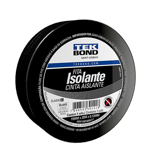 FITA ISOLANTE 19,0MM X 20,0M PRETA TEKBOND