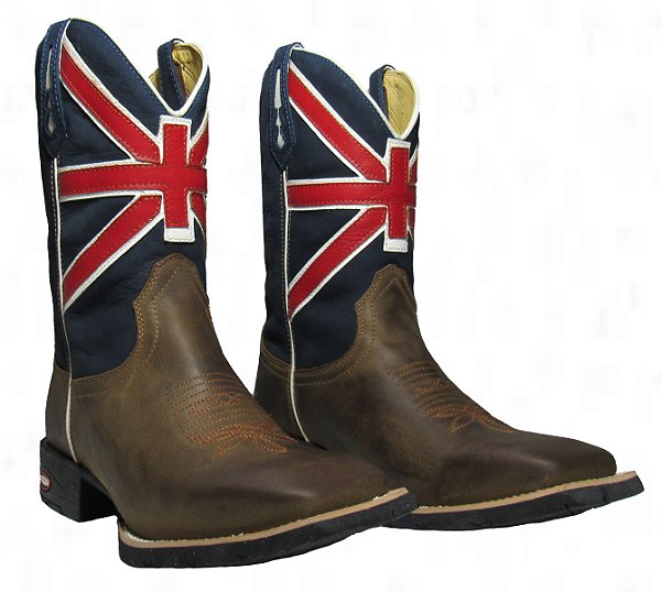 Bota Texana Austrália Azul Sola Preta Bico Quadrado