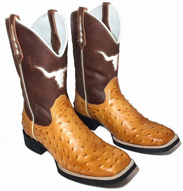 Bota Texana Estampa Avest Camel Cano Boi Café Sola Preta Bico Quadrado