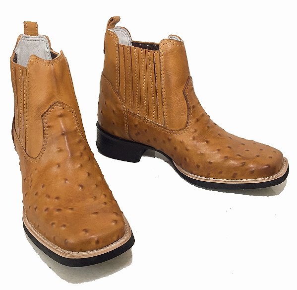 Botina Texana Estampa Avest Camel Sola Preto Bico Quadrado