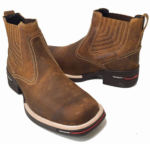 Botina Texana Destroyer Camel Durability Bico Quadrado