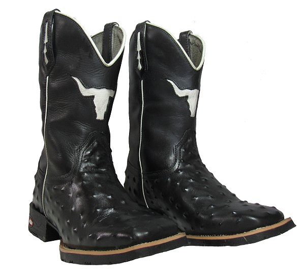 Bota Texana Estampa Avest Preto Sola Preta Bico Quadrado