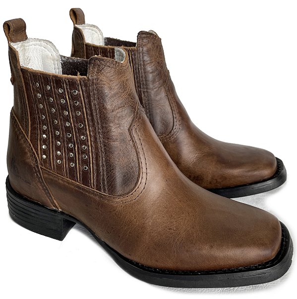 Botina Texana Feminina Fossil Strass Sola Preta Bico Quadrado