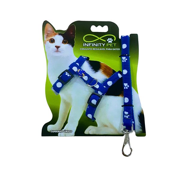 Conjunto Peitoral Estampado Regulavel Para Gatos