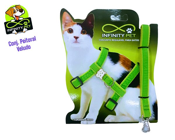 Conjunto Peitoral de Veludo Ajustável Com Guia Para Gatos