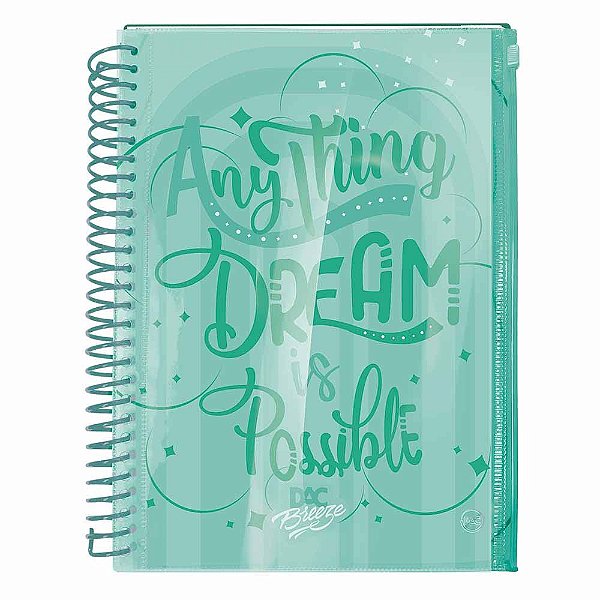 Caderno Colegial DAC Breeze 10 Matérias Com Malote Zip Verde