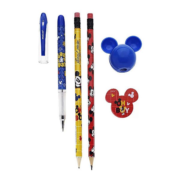 Kit Escolar MOLIN Mickey Mouse Lápis / Borracha / Apontador / Caneta