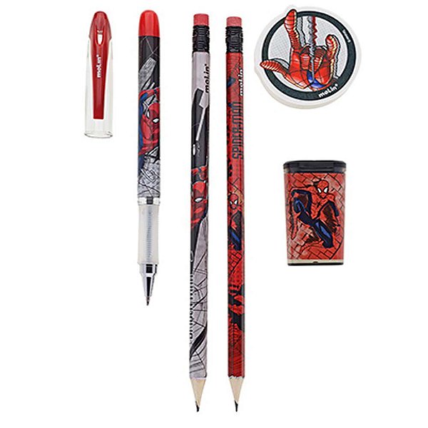 Kit Escolar MOLIN Homem-Aranha Lápis / Borracha / Apontador / Caneta