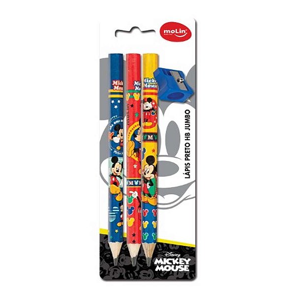 Kit Lápis Preto MOLIN Jumbo Mickey 3 Unds + 1 Apontador Sortidos