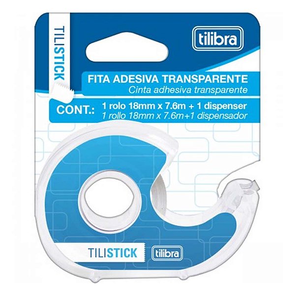 Fita Adesiva Transparente TILIBRA Tilistick 18mm x 7m Com Dispenser Reutilizável